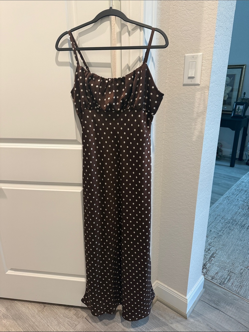 Polka Dot Satin Slip women’s dress - Brown